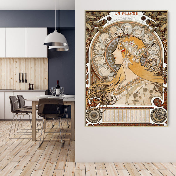 Alphonse Mucha Wall Art Framed Canvas Print of Zodian Calendar Painting