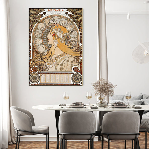 Alphonse Mucha Wall Art Framed Canvas Print of Zodian Calendar Painting