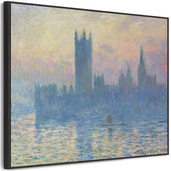 Large Claude Monet Framed Canvas Print of Houses of Parliament London Landscape Painting