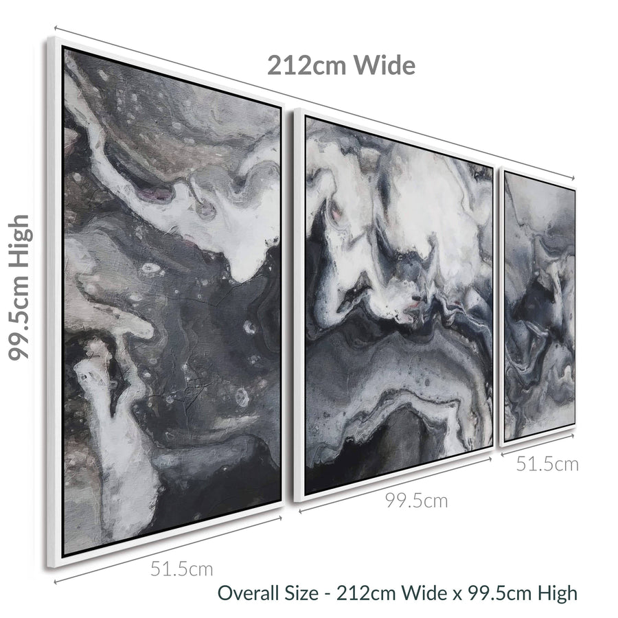 Large Framed Canvas Wall Pictures for Living Room - Black White Grey Abstract - XXL 212cm Wide