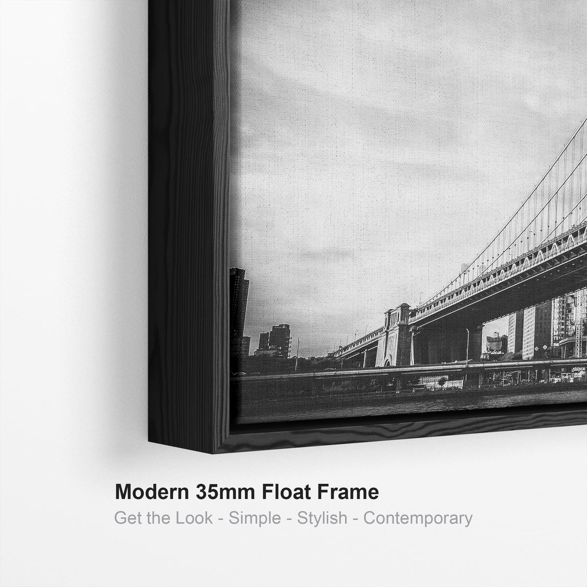 New York Framed Canvas Wall Art Black White Brooklyn Bridge