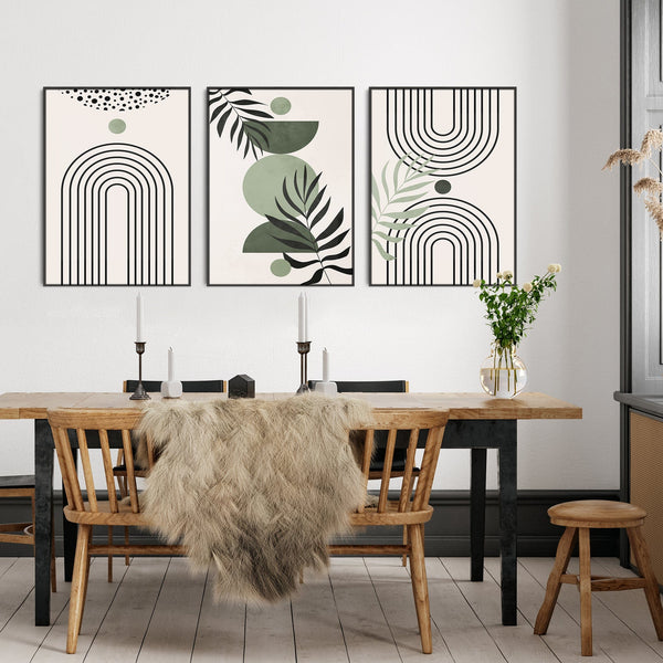 Boho Wall Art - Framed Set of 3 - Extra Large - Green Canvas