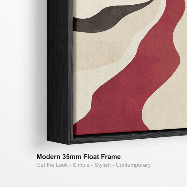 Large Set of 3 Red Abstract Framed Canvas Wall Art - Burgundy Cream Black