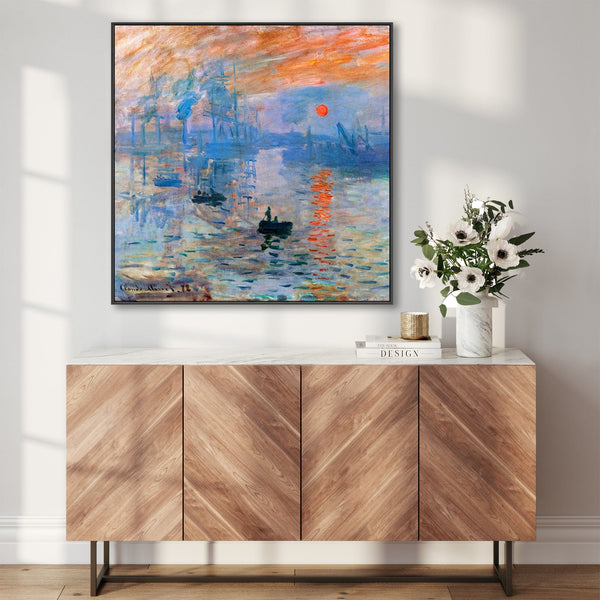 Claude Monet Framed Canvas Wall Art Print - Sunrise - Extra Large XL - 100cm x 100cm Artwork