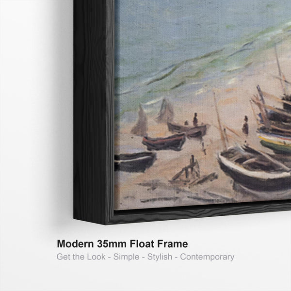 Claude Monet Landscape Framed Canvas Print of Boats on the Beach at Etretat Painting