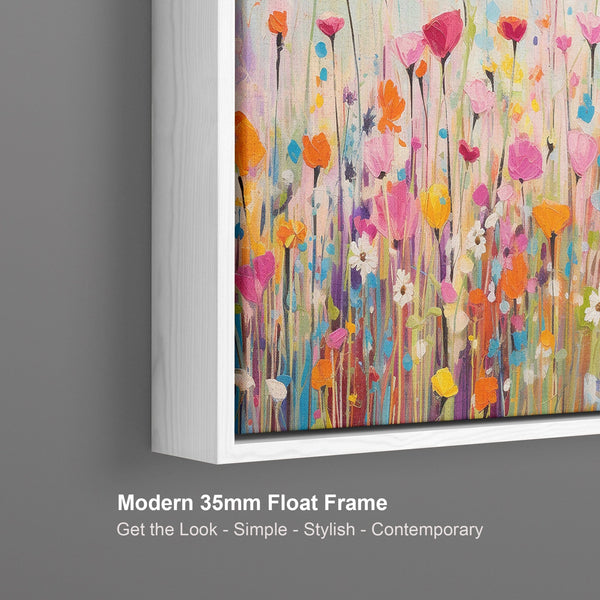Large Bright Colourful Framed Wall Art for Living Room - Floral Canvas Artwork