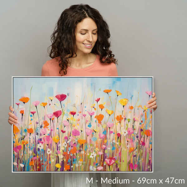 Large Bright Colourful Framed Wall Art for Living Room - Floral Canvas Artwork