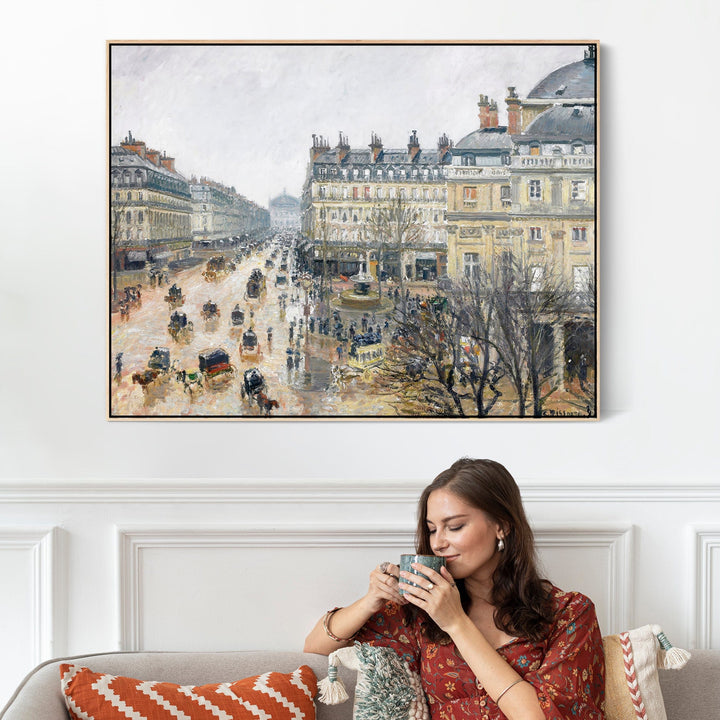 Large Camille Pissarro Wall Art Framed Canvas Print of French Theatre Square Paris Painting - FFob-2205-N-L