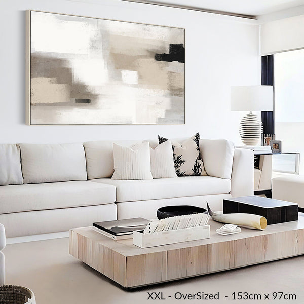 Neutral Wall Art Prints - Framed Canvas for Living Room - Beige - 2085