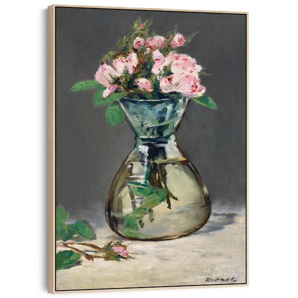 Edouard Manet Framed Artwork Print on Canvas Moss Roses in a Vase