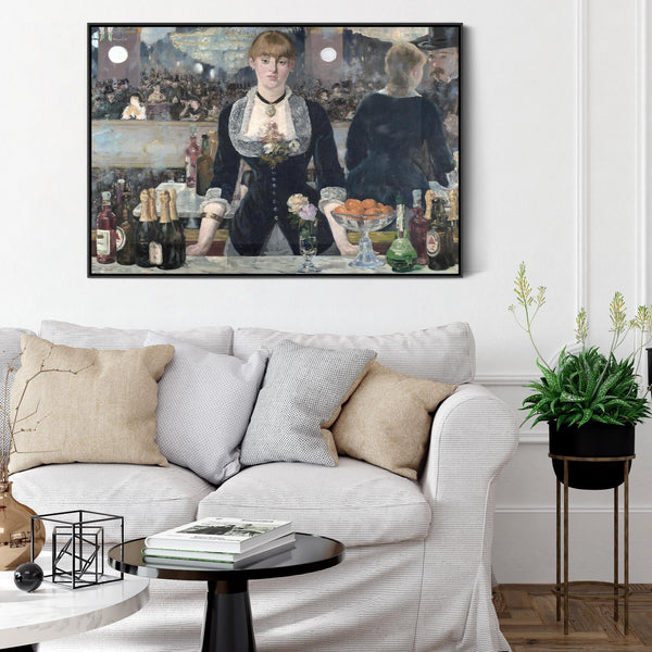 Edouard Manet Framed Wall Art Canvas Print Bar at the Folies Bergere