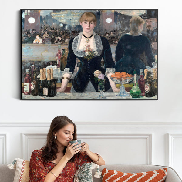 Edouard Manet Framed Wall Art Canvas Print Bar at the Folies Bergere