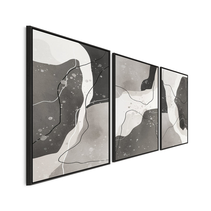 Large Grey Wall Art for Living Room - XL Set of 3 Framed Canvas Pictures - 3FF2100-B-XL