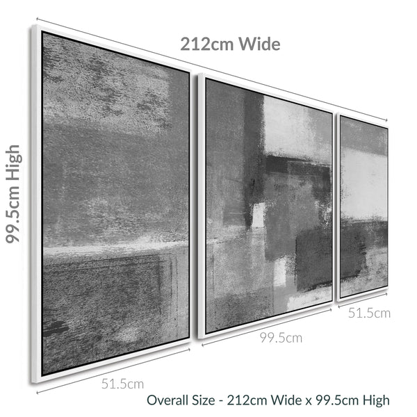Extra Large Modern Living Room Pictures - Black White Grey Framed Canvas Abstract - XXL 212cm Wide