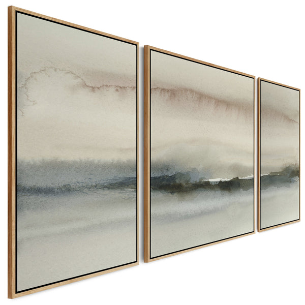 Extra Large Framed Wall Art Pictures for Living Room - Abstract Set of 3 - Natural Grey Taupe Beige - XXL 212cm Wide