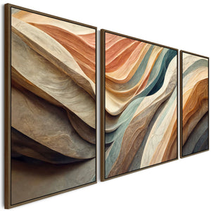 Extra Large Framed Wall Art Pictures for Living Room - Abstract Set of 3 - Teal Green Terracota - XXL 212cm Wide