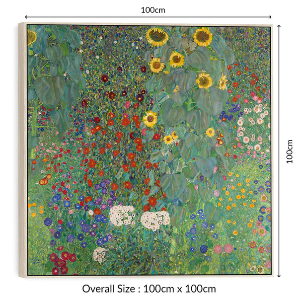 Large Gustav Klimt Farm Garden - Framed Canvas Print - Green Floral - 100cm x 100cm