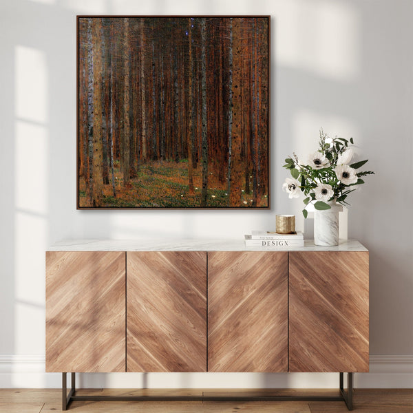 Large Gustav Klimt Tannenwald Framed Forest Wall Art Canvas of Fir Trees - 100cm x 100cm