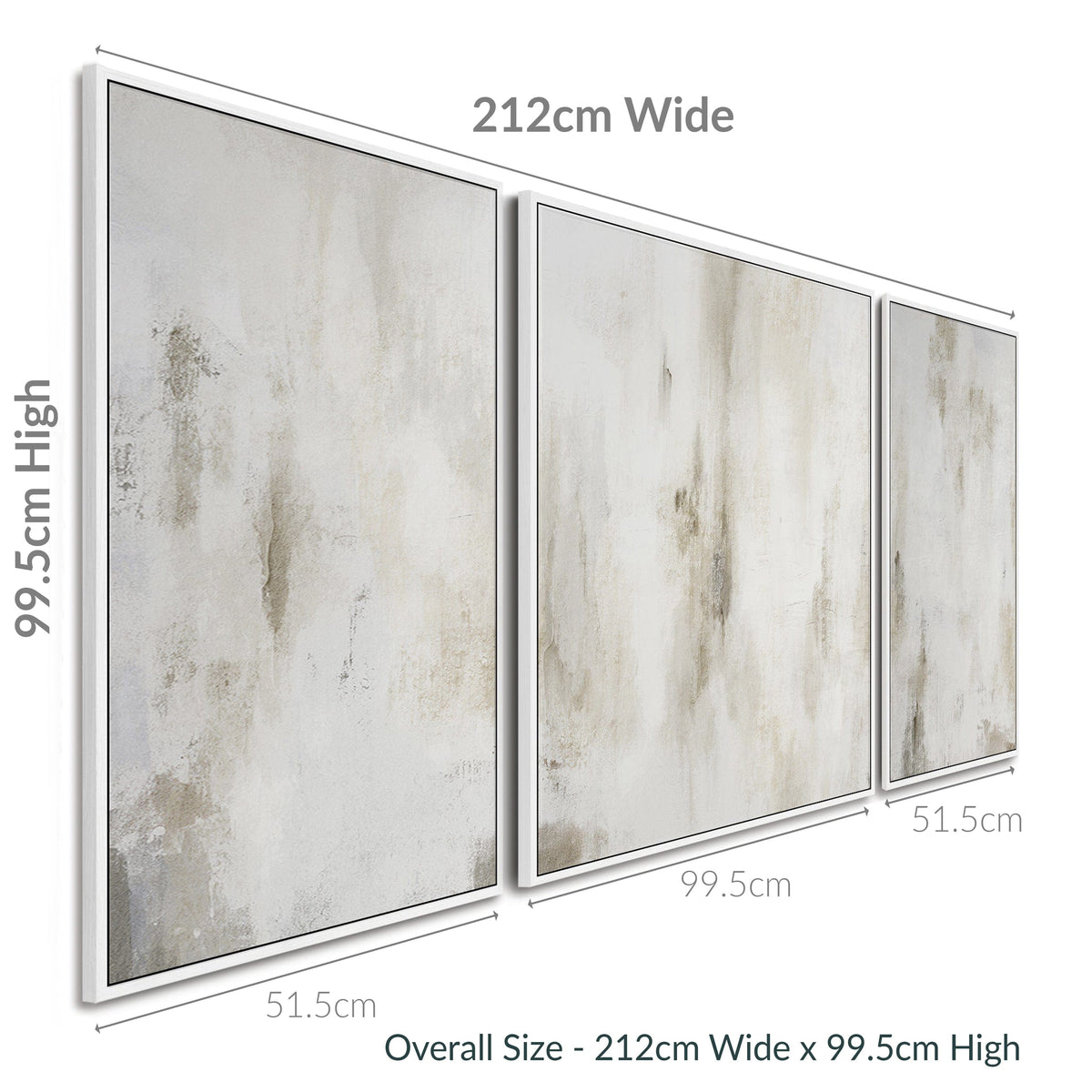 Large Framed Neutral Wall Art Canvas for Living Room - Abstract Set of