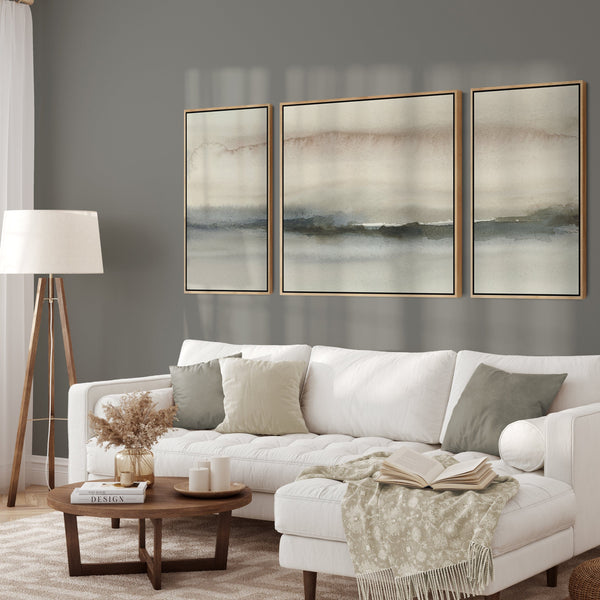 Extra Large Framed Wall Art Pictures for Living Room - Abstract Set of 3 - Natural Grey Taupe Beige - XXL 212cm Wide