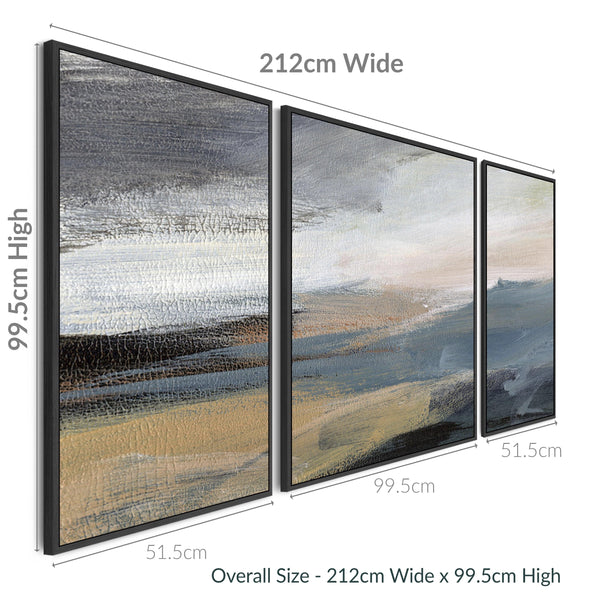Extra Large Framed Abstract Artwork for Living Room - Blue Grey Canvas Wall Art - XXL 212cm Wide