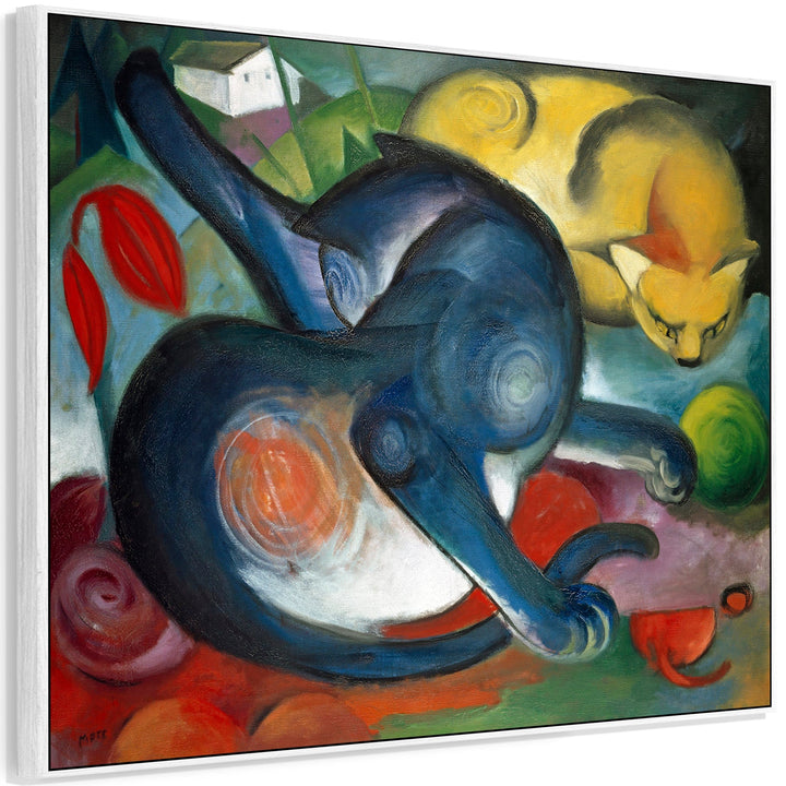 Franz Marc Two Cats Wall Art Framed Canvas Print of Famous Painting - FFob-2216-W-L