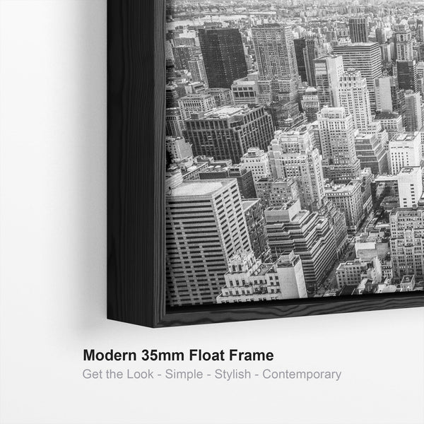 New York Skyline Framed Canvas Wall Art - Black White Picture