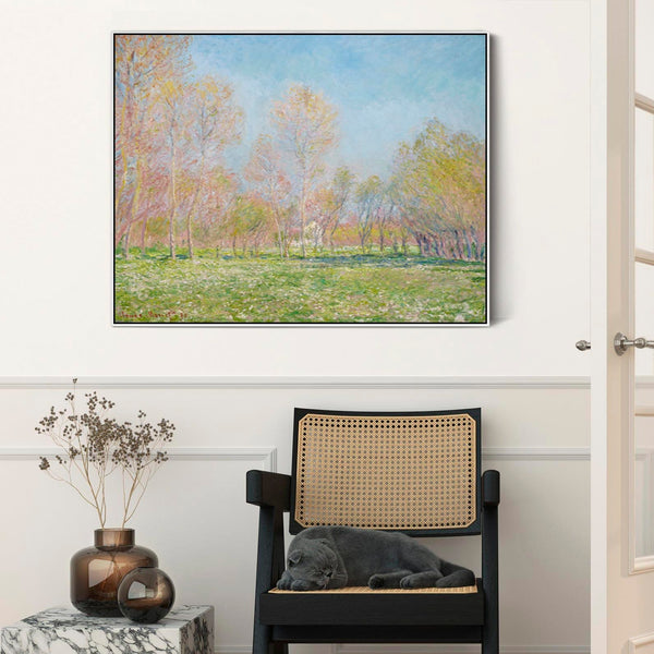 Large Green Claude Monet Landscape Wall Art Framed Canvas Print of Spring in Giverny Painting