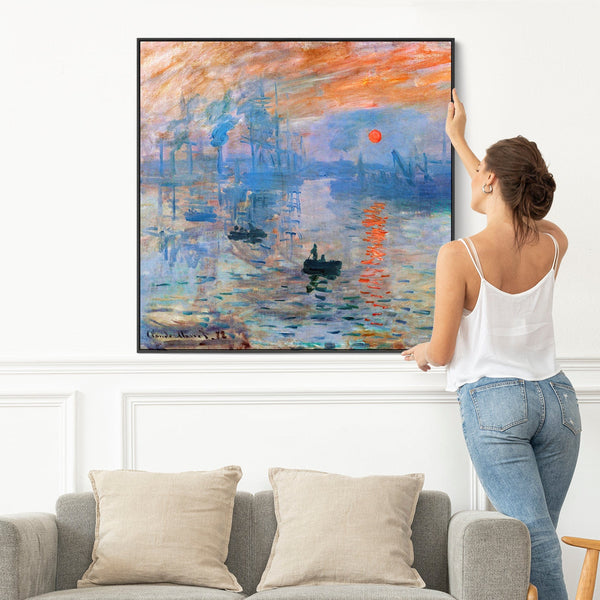Claude Monet Framed Canvas Wall Art Print - Sunrise - Extra Large XL - 100cm x 100cm Artwork