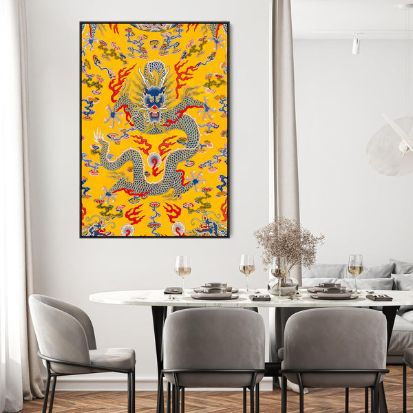 Japanese Dragon Wall Art Framed Canvas Print of Yellow Empress Robe Painting