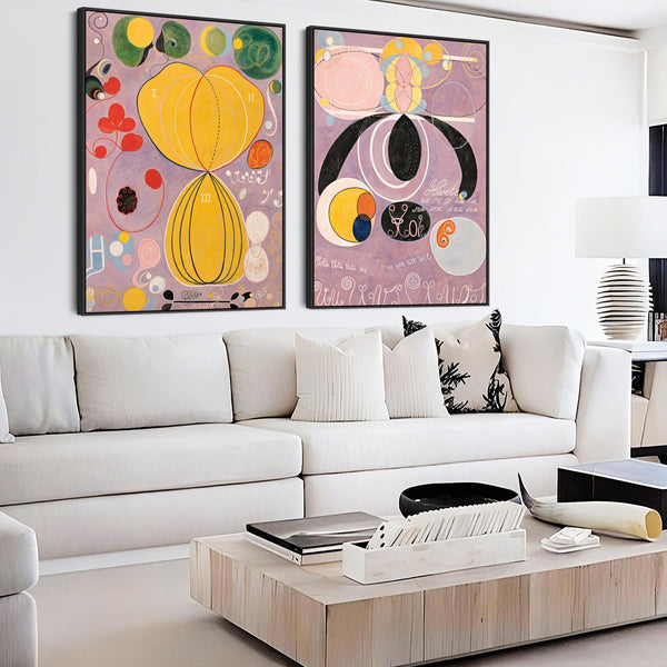 Large Hilma Klint Abstract Framed Pair of Violet Purple Wall Art Contemporary Prints