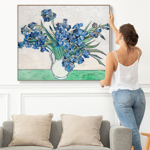 Large Vincent Van Gogh Wall Art Framed Canvas Print of Irises Vase Floral Painting