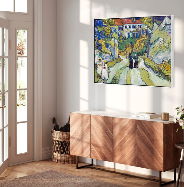 Large Vincent Van Gogh Framed Canvas Wall Art Print Stairway at Auvers Painting