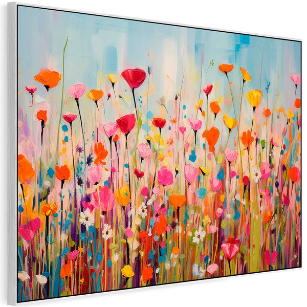 Large Bright Colourful Framed Wall Art for Living Room - Floral Canvas Artwork