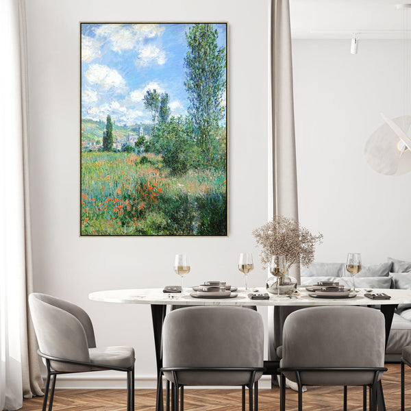 View of Vetheuil Wall Art Framed Canvas Print of Claude Monet Painting