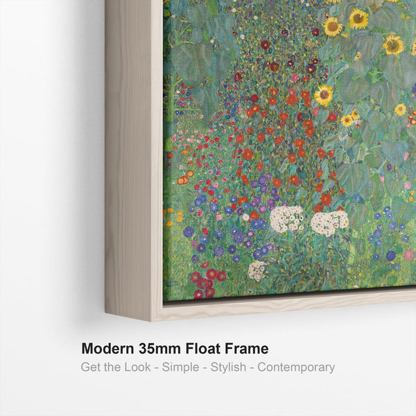 Large Gustav Klimt Farm Garden - Framed Canvas Print - Green Floral - 100cm x 100cm