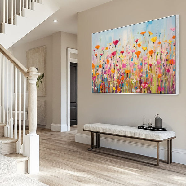 Large Bright Colourful Framed Wall Art for Living Room - Floral Canvas Artwork