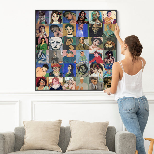 Large Henri Matisse Framed Wall Art Print on Canvas - Colourful 100cm x 100cm Collage