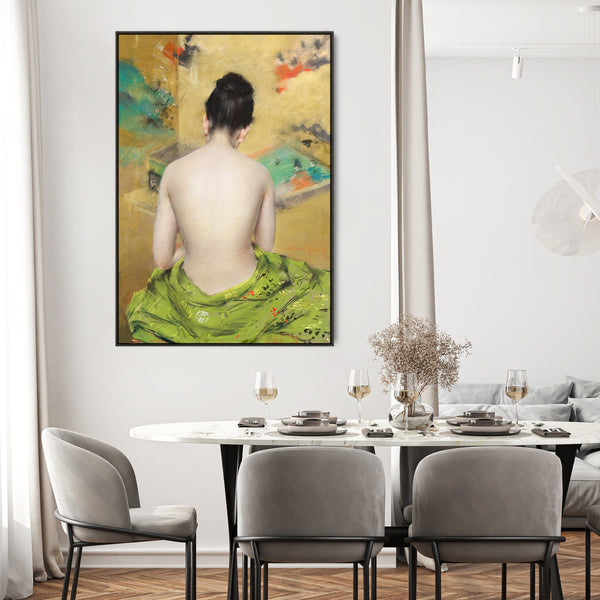 Japanese Wall Art Framed Canvas Print of Sensual Woman Kimono Painting