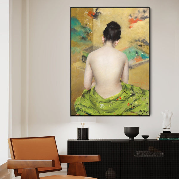Japanese Wall Art Framed Canvas Print of Sensual Woman Kimono Painting