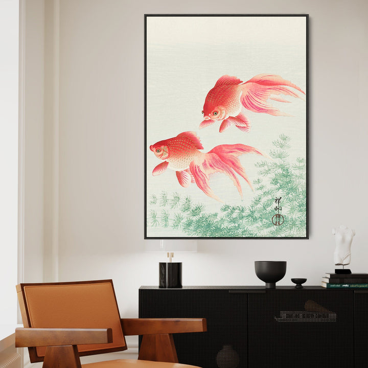 Japanese Goldfish Wall Art Framed Canvas Print of Ohara Koson Painting - FFp-2198-B-S
