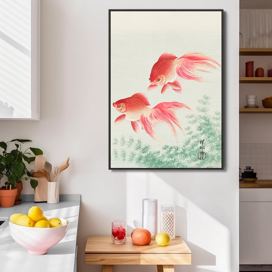 Japanese Goldfish Wall Art Framed Canvas Print of Ohara Koson Painting