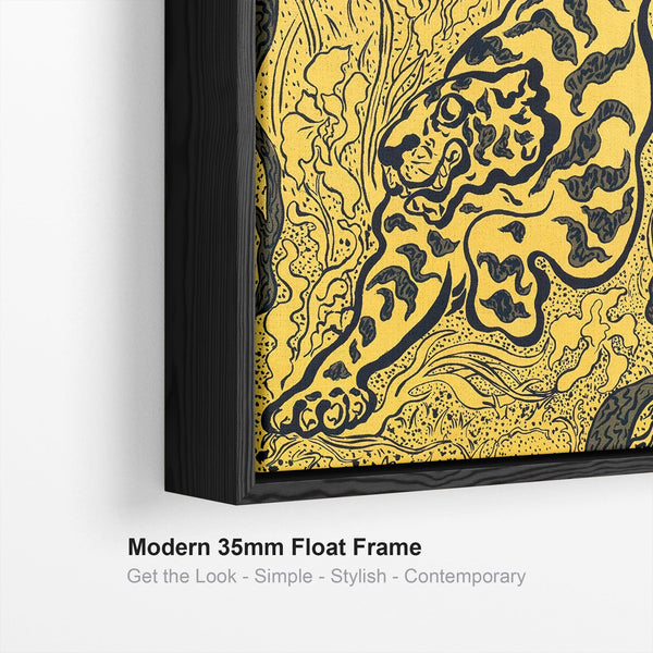 Japanese Tiger Wall Art Framed Canvas Print of Yellow Tigres de Jungle Painting