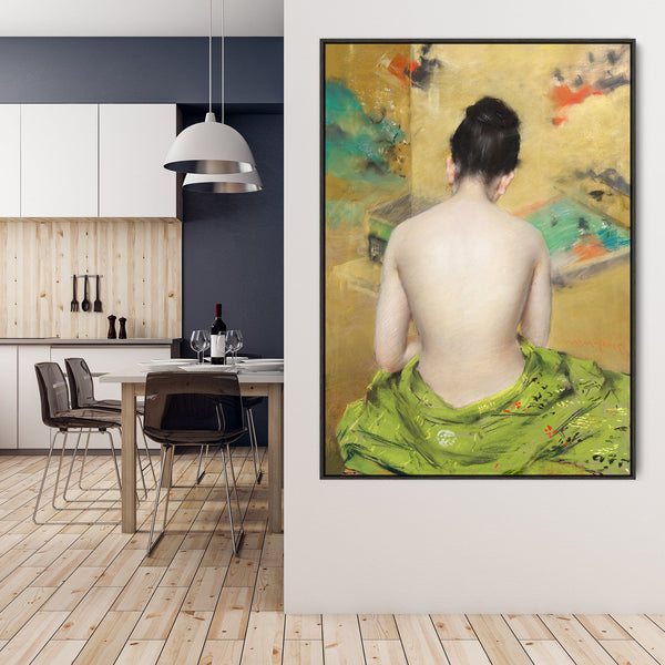 Japanese Wall Art Framed Canvas Print of Sensual Woman Kimono Painting