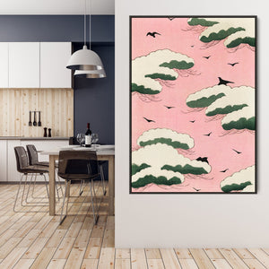 Japanese Pink Sky Wall Art Framed Canvas Print of Watanabe Seitei Painting