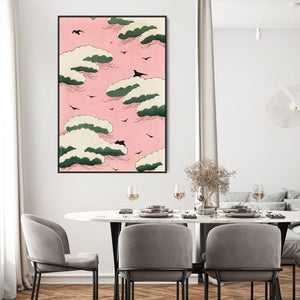 Japanese Pink Sky Wall Art Framed Canvas Print of Watanebe Seitei Painting