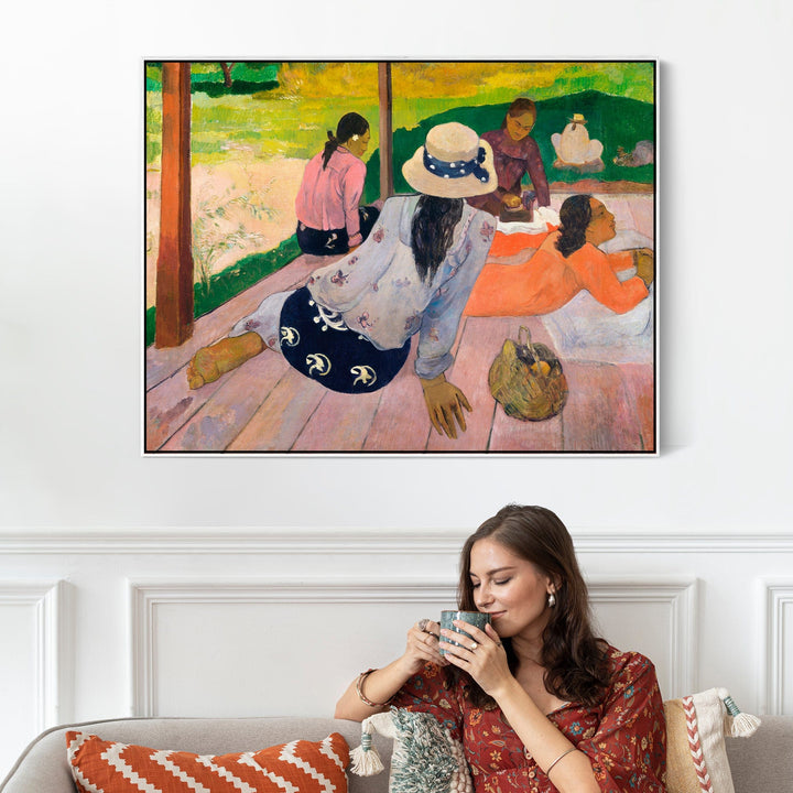 Large Colourful Paul Gauguin Wall Art Framed Canvas Print of Siesta Famous Painting - FFob-2225-W-L