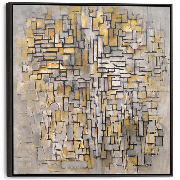 Large Yellow Grey Modern Framed Abstract Canvas - Piet Mondrian