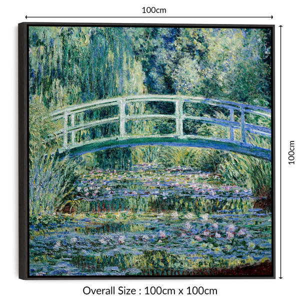 Claude Monet Framed Canvas Wall Art - Japanese Bridge Water Lilies - XL Large 100cm x 100cm