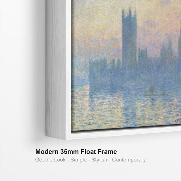 Large Claude Monet Framed Canvas Print of Houses of Parliament London Landscape Painting